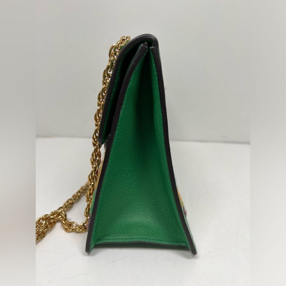 Gucci Linea Ricami Shoulder Bag Embroidered Leather Green Cat - Picture 6 of 13